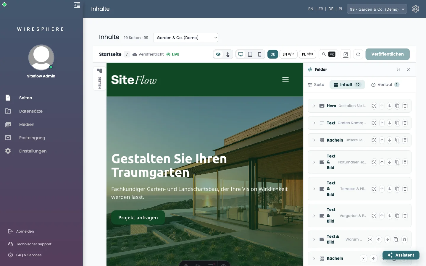 Die Blöcke einer Seite in ihrer Reihenfolge.