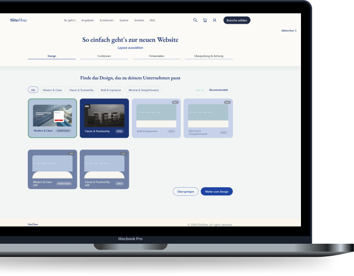 MacBook mit dem SiteFlow-Website-Konfigurator